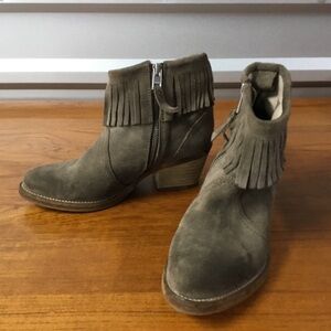 Allsaints Women Brown Suede Fringe Side Zip Western BOHO Ankle Boot Size 38EU